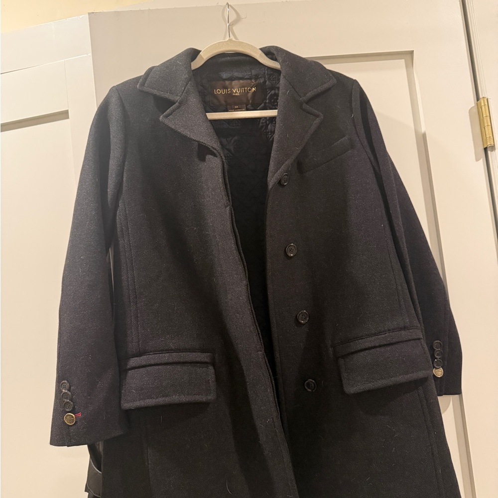 Louis Vuitton Gray Doublewool Car Coat with Quilted LV Monogram Lining